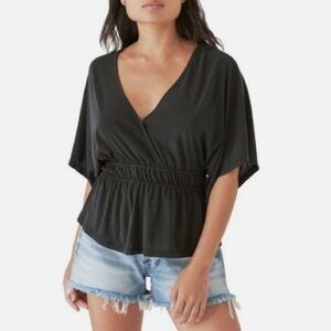 lucky brand black top peplum sandwashed banded tee. Size medium.